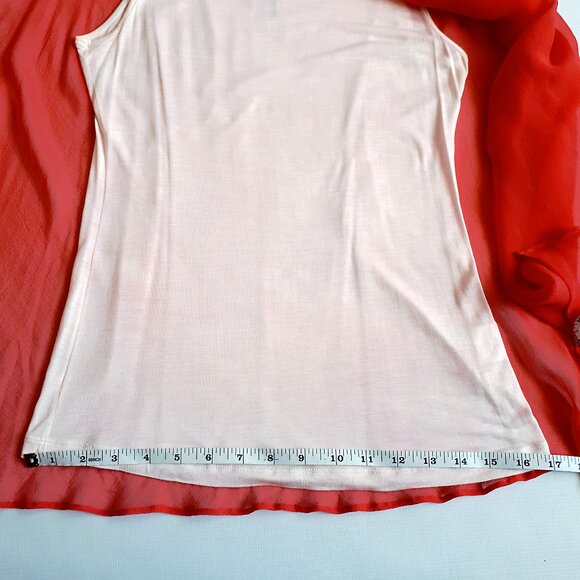 POLECI 100% Silk Cape Sleaveless Blouse in Bright Coral Red Pink Orange - Picture 10 of 16